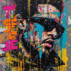 Design a graffiti-style text artwork of the name "JOE" using vib...