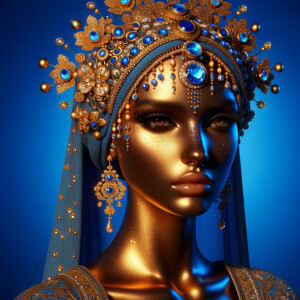 Create a 3-D realistic, elegant figure against a vivid royal blu...