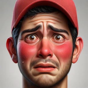 Generate a hyper-realistic detailed image of an embarrassed perp...