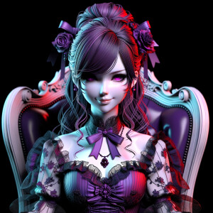 A woman named lilith wearing elegant gothic lolita dress  sitting on the thrones, red purple aura, smirk evil, 3D, humanlike