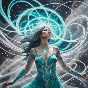 Create a watercolor illustration of a woman radiating a supernat...