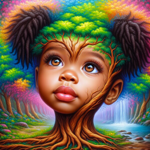 Create a hyper-realistic 3-D oil painting of a tree with a fulle...