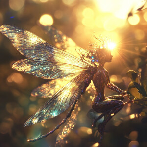 Quantum energy dragonfly fairy sparkling in the sun light