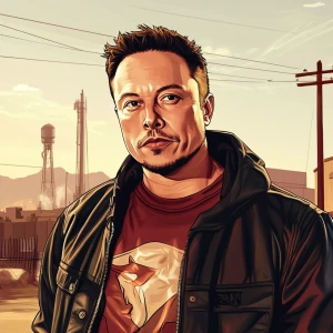 Elon Musk..falcon punch, in GTA San Andreas and carton style