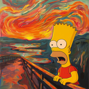 Bart Simpsons set against a classical impressionist landscape, s...