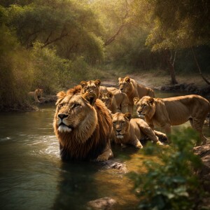 Create an image portraying a serene forest river scene at Sasan...