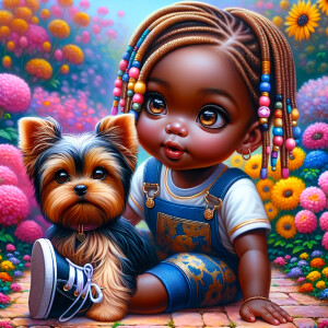 Hyper realistic and adorable painting of a cute little african g...