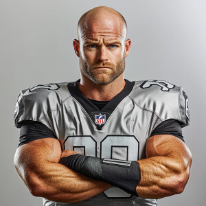 Create a whole body portrait image of a  football player at age...