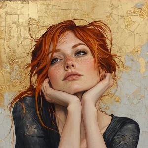 Create a portrait of a woman with ginger hair from her perspecti...