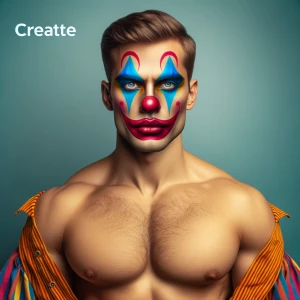 Create an image of Gavin Newsom stylized as a clown, featuring a...