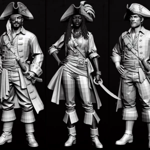 Handsome pirates, full body image, different side, detailed char...