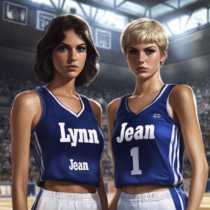 Create an image of two women accompanying the Kentucky Wildcats....