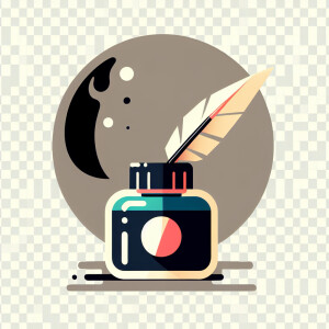 ink bottle with a feather in a transperant back-ground