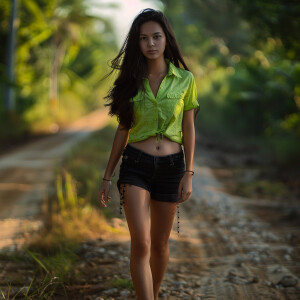 Capture the elegance of a fair-skinned woman with dark long hair...