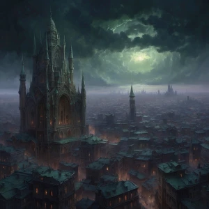 A hauntingly majestic Eldritch cloud city reigning over the mist...