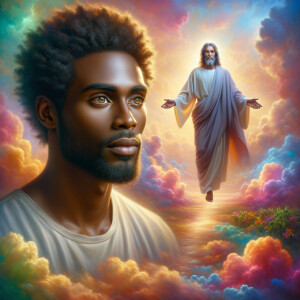 Produce a realistic image of an African-American Jesus in the fo...
