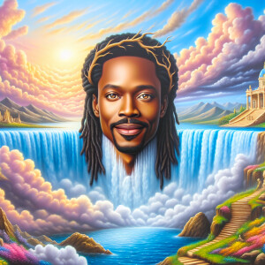 A hyper-realistic 3-Dh oil painting colorful waterfall out of th...