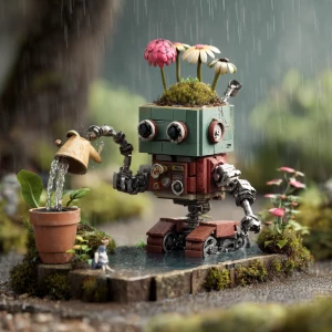 Small robot gathers scraps of metal and debris to build a barrie...