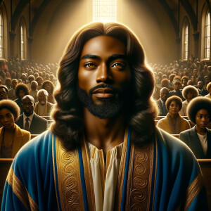 Illustrate an inspiring African-American Jesus crust with a dign...
