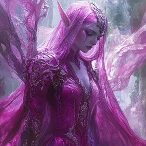 A brilliantly vibrant magenta-hued illusory elf, every intricate...