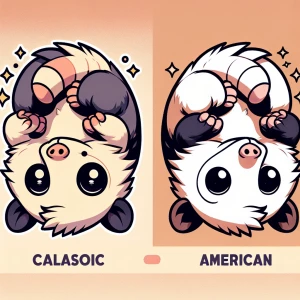 Cute anime-style chibi illustration of a possum hanging upside d...