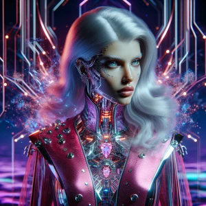 A beautiful  vampire woman with long metallic white  hair wearin...