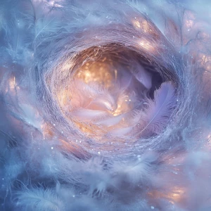A close-up, dreamy, and peaceful image of a magical nest, emphas...