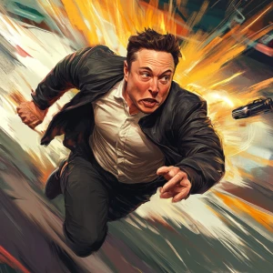 Elon Musk,running in a race, GTA style