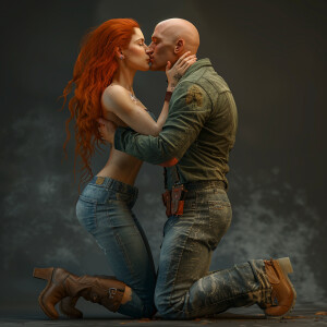 A photorealistic high resolution image. Light ginger haired fema...