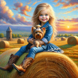 photorealistic oil brushed oil painting of a beautiful little co...