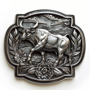 Design a classic western cowboy belt buckle featuring a center p...