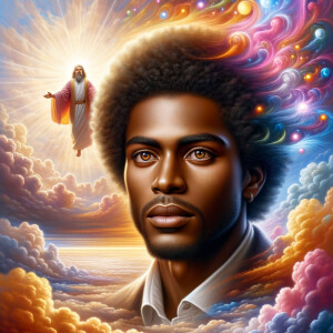 Produce a realistic image of an African-American Jesus in the fo...