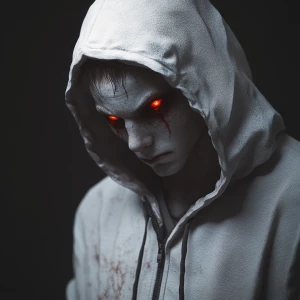 pale man with tired red eyes and hoodie, slightly hunched, expre...
