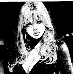 Brigitte bardot in a noir movie, high contrast, by milo manara