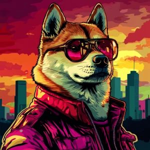 MEME DOGE in GTA art style, , in the style of a Grand Theft Aut...