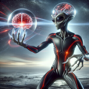 An extraterrestrial creature with elongated crystalline fingers...