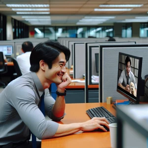 A company employee covertly enjoying an entertaining video on hi...