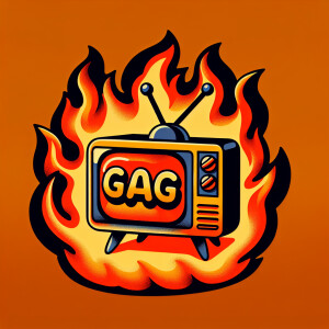 Tube TV with the word “GAG” on the screen on fire cartoon logo