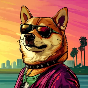 MEME DOGE in GTA art style — — in the style of a Grand Theft Au...