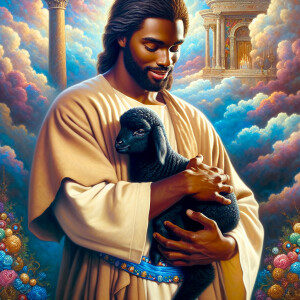 Oil painting of an African-American man resembling Jesus Christ,...