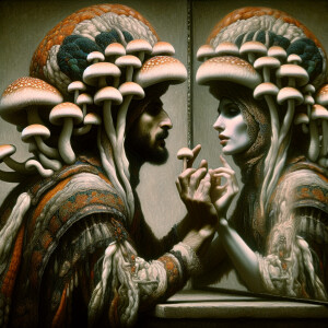 Abstract Surrealistic Photograph of guy and girl painted as Fung...