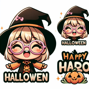 Create a cutesy Halloween graphic of Cartoon little girl with bl...