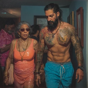 Hyperrealism oil painting.a gujarati muscular beefy bearded tatt...