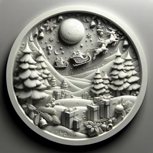 Merry Christmas, grayscale 3d bas relief, round border
