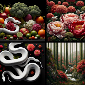 Close-up view of a dense forest with coral-red and light-pink pe...