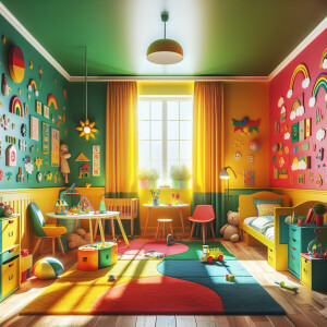 использование ярких и контрастных цветов в детской комнаты