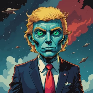 Alien trump in carton and saciristic art style