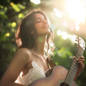Chill music cover, sunshines, soft, serene, a beautiful woman sm...