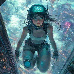 A girl alien in Aerial Perspective Technique Art style