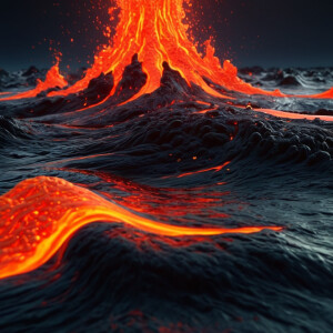 Create an 8K UHD 3D animated motion graphic of lava flowing into...